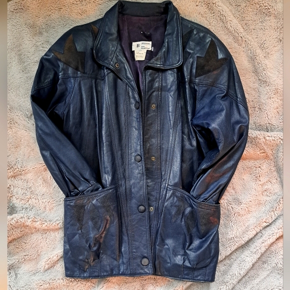 COPY - S (mens) Vintage Braemar by Jeremy Scott Deep Royal Blue Leather Jacket - Picture 1 of 8